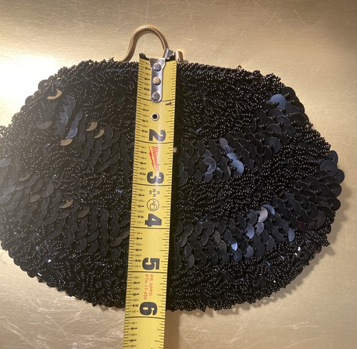 Vintage ATLANTICO ORIGINAL WOMEN'S BLACK BEADED CLUTCH PURSE Handmade Hong Kong - Picture 9 of 9
