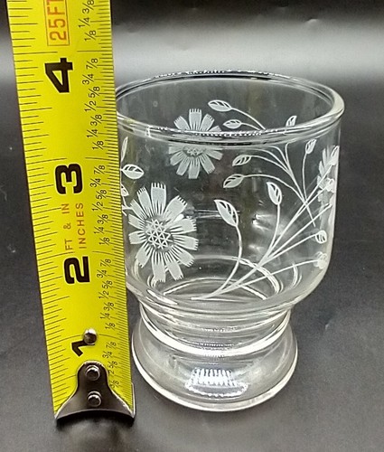 Footed Juice Glasses Etched Cornflower Design Set Of 3 Mid Century Vintage 6oz - Picture 6 of 7