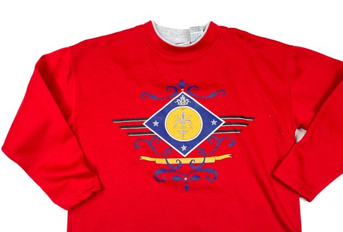 VTG Oversized 90s Red Embroidered Great Pullover Sweatshirt Women's Small - Picture 3 of 9