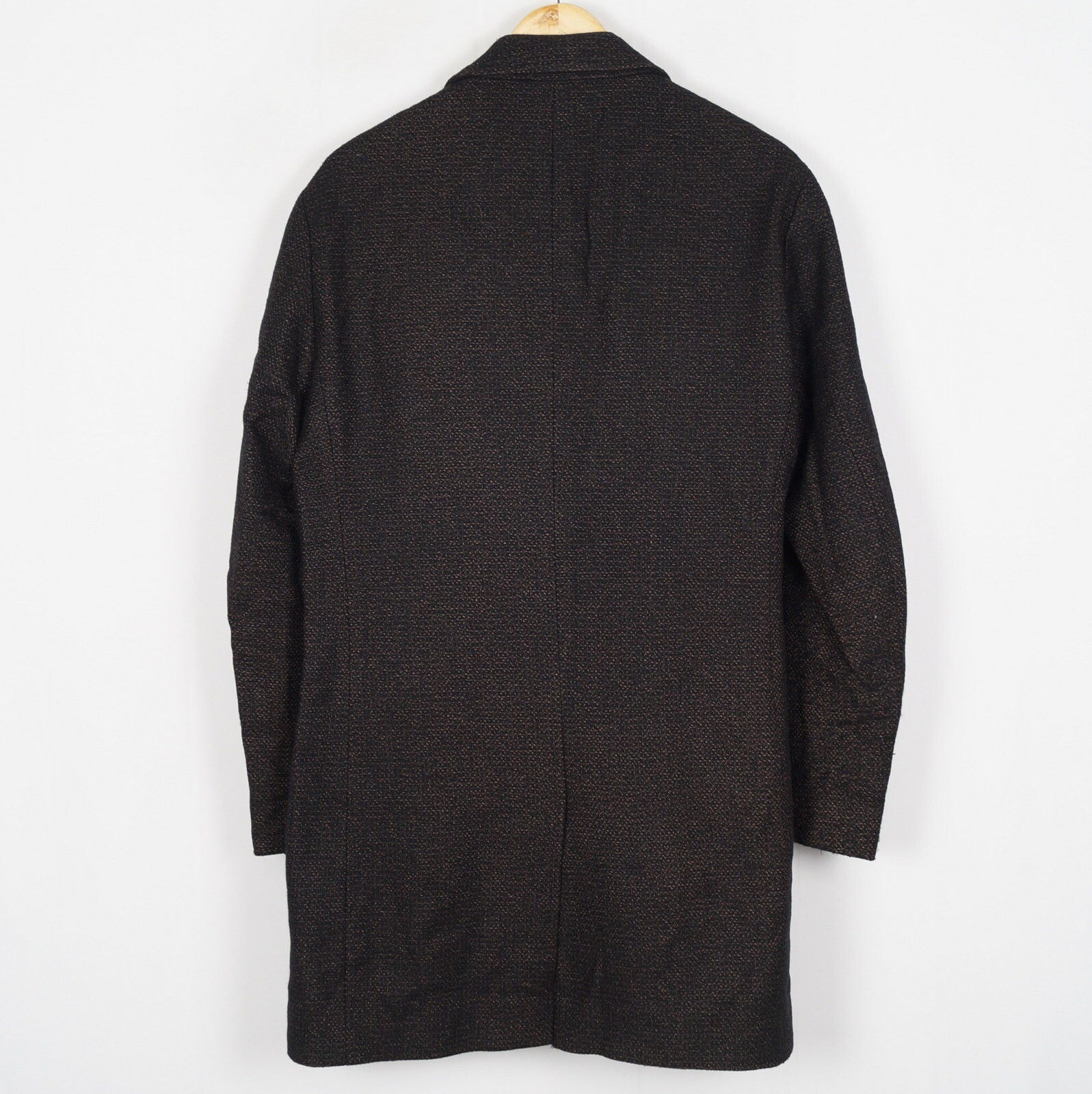 HUGO BOSS Men Coat Size 48 M Wool Collared Button Brown Pockets sv11399