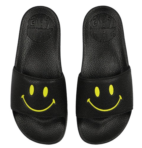 CHINATOWN MARKET Youth Happy Face Slide Sandals sz 6Y Black Yellow - Picture 3 of 3