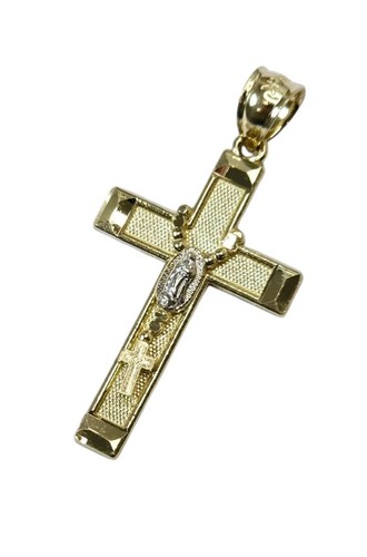 14k 2 Tone Real Solid Gold Religious Traditional Diamond Cut Cross Rosario Penda - Picture 2 of 6