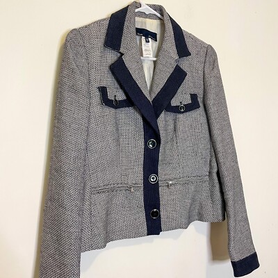 Blue Les Copains ホワイトコットンジャケット　42サイズ Blue Les Copains Linen Blend Black White Long Sleeve Blazer