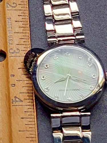 NEW Genuine Diamond Mother of Pearl Silver Bracelet Dress Watch NEW BATTERY NIB - Picture 13 of 17