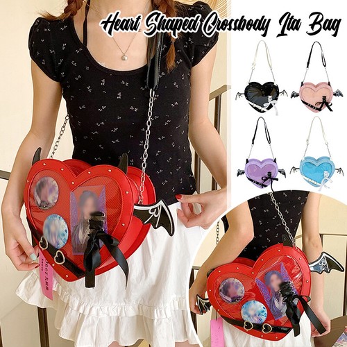 Bandolera en forma de corazón Bolso Ita Cuero PU Punk Diablo Murciélago Lolita Niñas Arco Itabag - Imagen 2 de 24