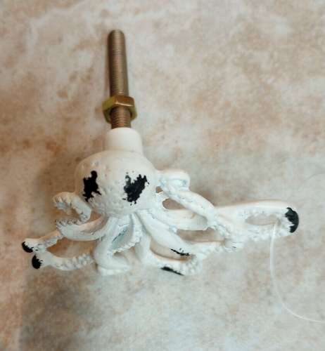 Shabby White Octopus Cabinet Knob Coastal Nautical Hardware Cast Iron - Picture 2 of 3