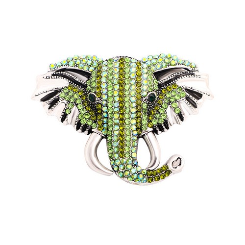 Broche colgante único con cabeza de elefante verde animal mujer cristal de estrás - Imagen 9 de 11