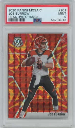 2020 PANINI MOSAIC JOE BURROW #201 REACTIVE ORANGE TEAM COLOR ROOKIE CARD PSA 9!
