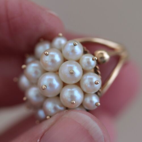 14k Pearl Cluster Cocktail Ring Estate Vintage Harem Size 7 9.7g Graduated Bead - Picture 20 of 20