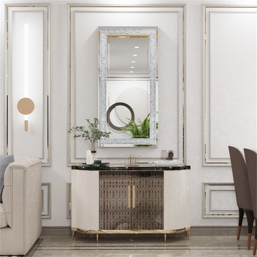Large Crystal Crush Diamond Rectangle Silver Mirror Wall Hang Frameless Mirror - Picture 10 of 13