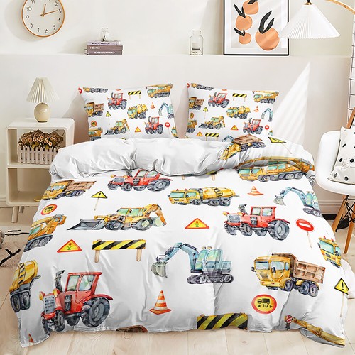 Cartoon Tractor Quilt Doona Duvet Covers Bedding Set Single Double Queen King - Picture 1 of 1
