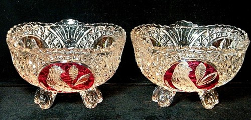 Hofbauer Ruby Byrdes Lead Crystal 5" 3-Toed Footed Bowls, 2 are Available - Picture 2 of 9