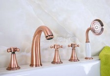 Antique Red Copper 5pcs Roman Bath Tub Sink Faucet with Hand Shower Spray ztf204