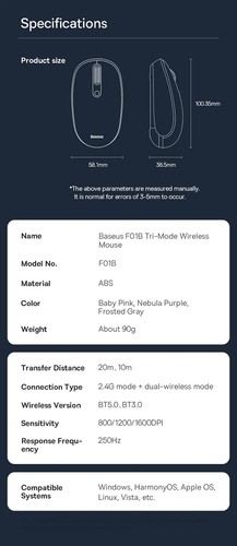 Mouse Wireless Bluetooth 5.0 Mouse 1600 DPI Silent Click MacBook Tablet Laptop - Picture 20 of 23