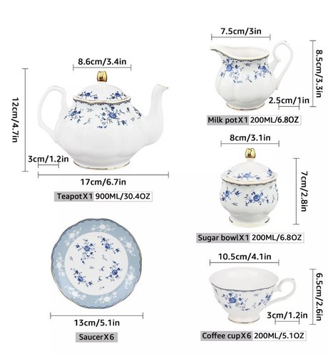 fanquare 21 Piece Floral Porcelain Tea Set, British Tea Cup and Saucer Set fo... - Bild 7 von 8