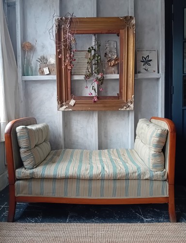 1930s Art Deco Pool House Day Bed Cotton Ticking Upholstered Hollywood Antique - Picture 2 of 15