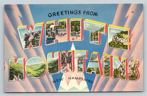 Großbrief Leinen Postkarte Grüße aus den White Mountains New Hampshire Tichnor - Bild 1 von 2