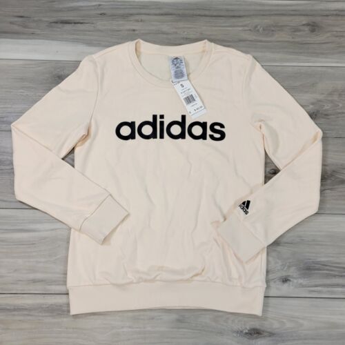 Adidas Sweatshirt Women's Small Ecru Tin Essentials Logo New - Picture 2 of 10