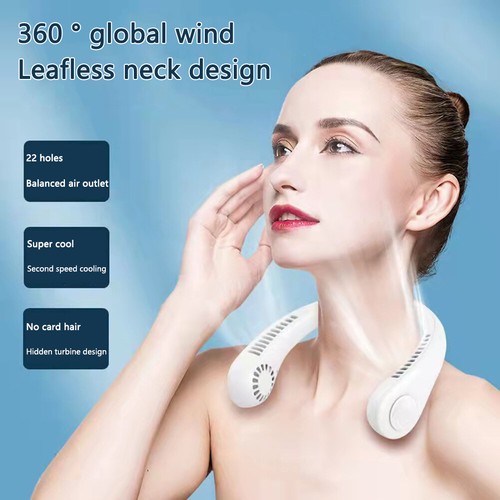 Portable USB Rechargeable Neckband Lazy Neck Hanging Dual air Cooling Mini Fan - Picture 2 of 19