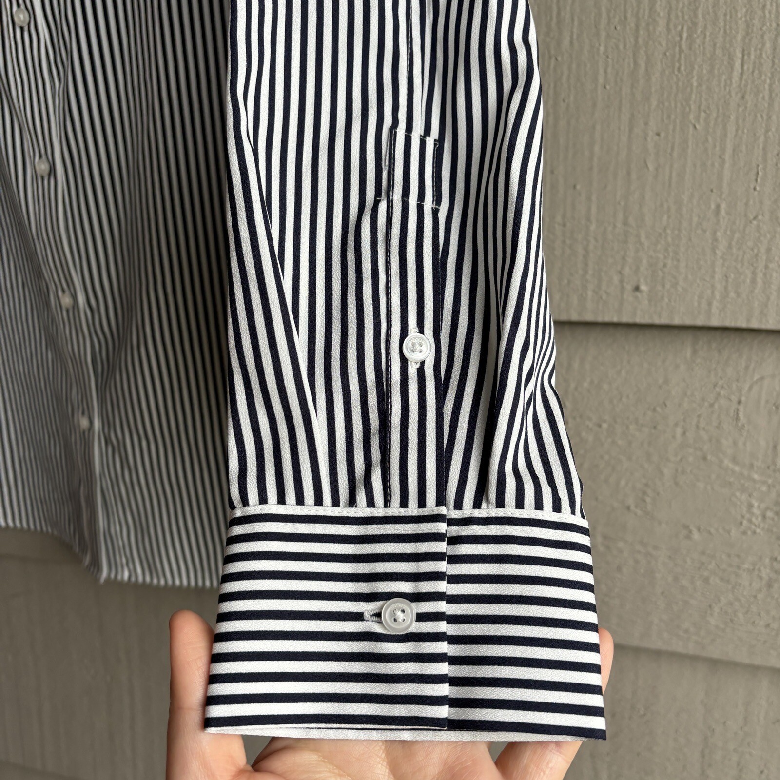 DKNY Black/White Striped Polyester Button Front B… - image 7