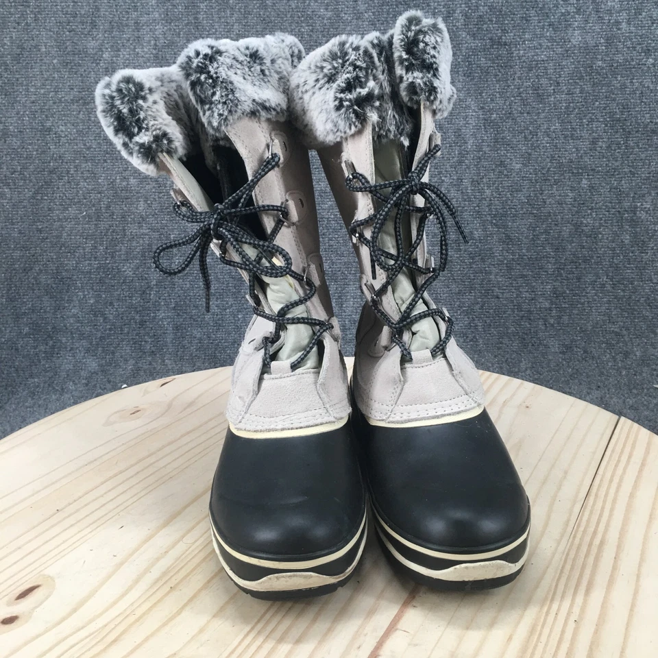 Khombu Winter Snow Boots Womens 9 M Emily Gray Leather Faux Fur Lace Up - Image 3 of 4