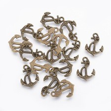 6 Anchor Charms Antiqued Bronze Nautical Pendants Boating Captain Jewelry 17mm