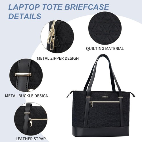 VANKEAN Laptop Tote Bag for Women, 16 Inch Waterproof Computer Shoulder Black - Picture 4 of 6