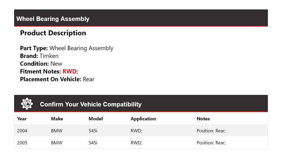 Para 2004-2005 BMW 545i RWD conjunto de rolamento de roda traseiro Timken - Imagem 2 de 4
