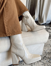 Princess Polly Jamie Croc Platform Boots Cream New Size 8