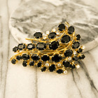 Toned Metal Prong Set Clear Accent Vintage Black Crystal Spray Brooch Pin Gold