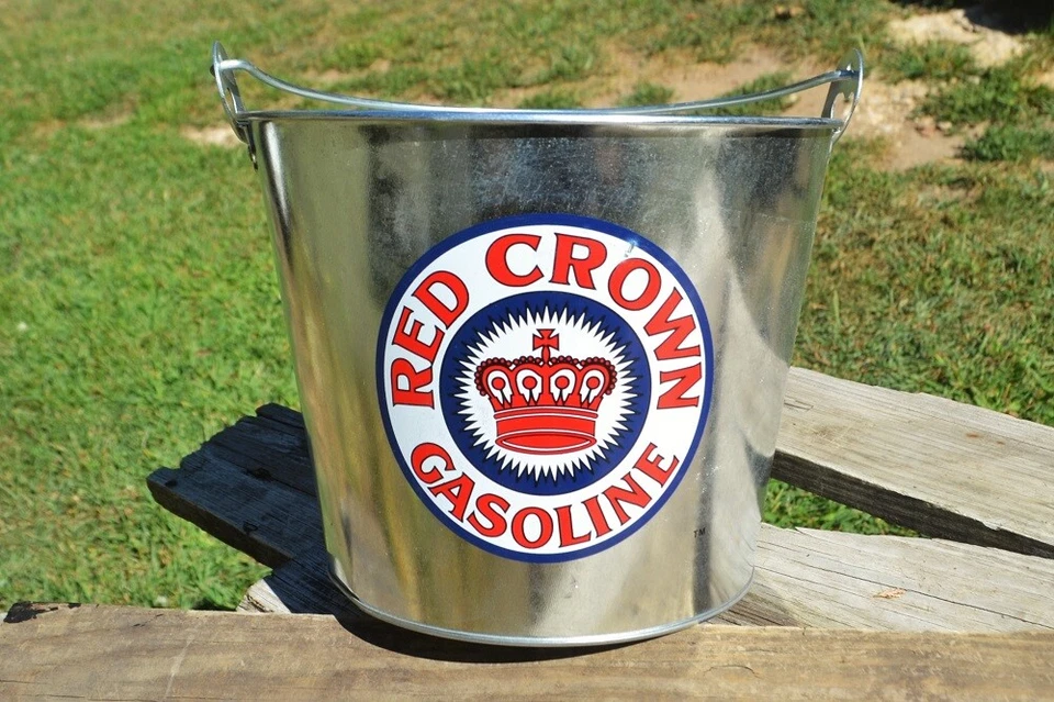 Red Crown Gasoline 5 qt Galvanized Metal Ice Bucket - Standard Oil - Chevron - Image 4 of 4