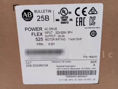 AB 25B-D024N104 PowerFlex 525 11kW 15Hp AC Drive VFD 25B D024N104