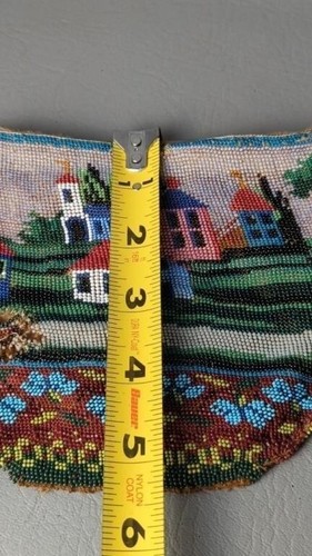 Antique Vintage Pre 1890 Scenic Village Micro Beaded Reticule Purse Bag - Picture 10 of 11
