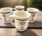 Pier 1 Mug Cup Y2K Topiary Tree Vtg Retro Country Western Lake House Cabin Set 4