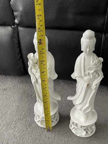 Antique Chinese Figurines White Porcelain Guanyin Set of 2 , 12.5 in/32 cm - Picture 3 of 18
