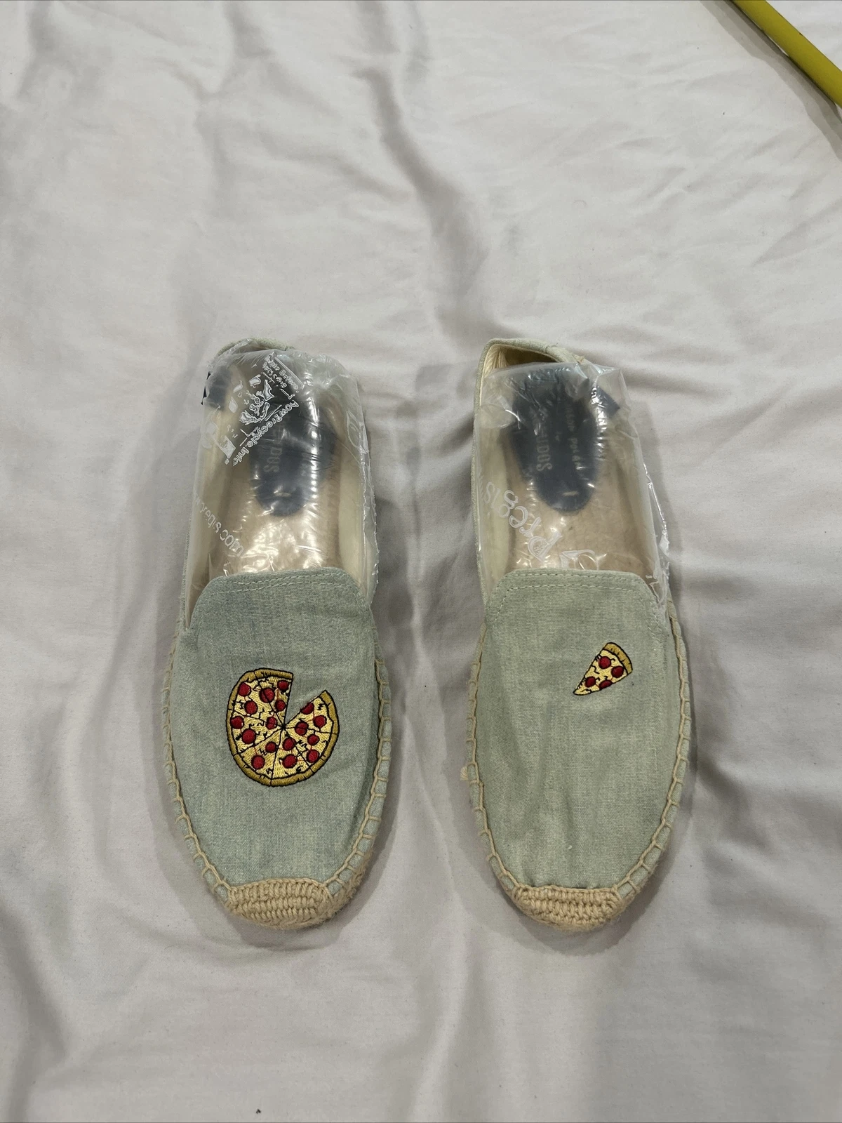 Soludos Pizza Slice Embroidered Espadrille Flats Shoes Blue Women Size 9