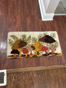 Handmade Latch Hook Rug Mushroom Design Multicolor Finished Piece