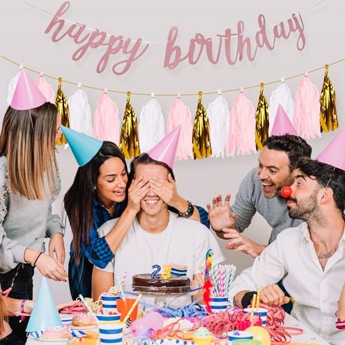 Rose Gold Happy Birthday Banner - Rose Gold Birthday Decorations Kit with - Picture 6 of 8