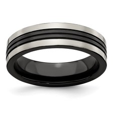 Grey Titanium/Black Titanium Center Grooved 6mm Flat Wedding Band Ring Size 6