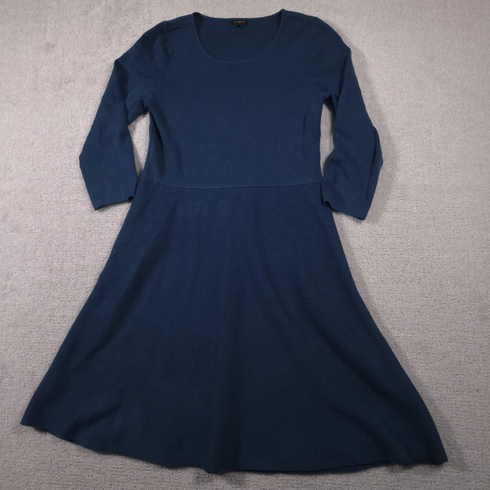 Talbots Dress Womens Large Blue Knit Sweater Fit & Flare A-Line 3/4 Sleeve Soft - Image 2 of 4