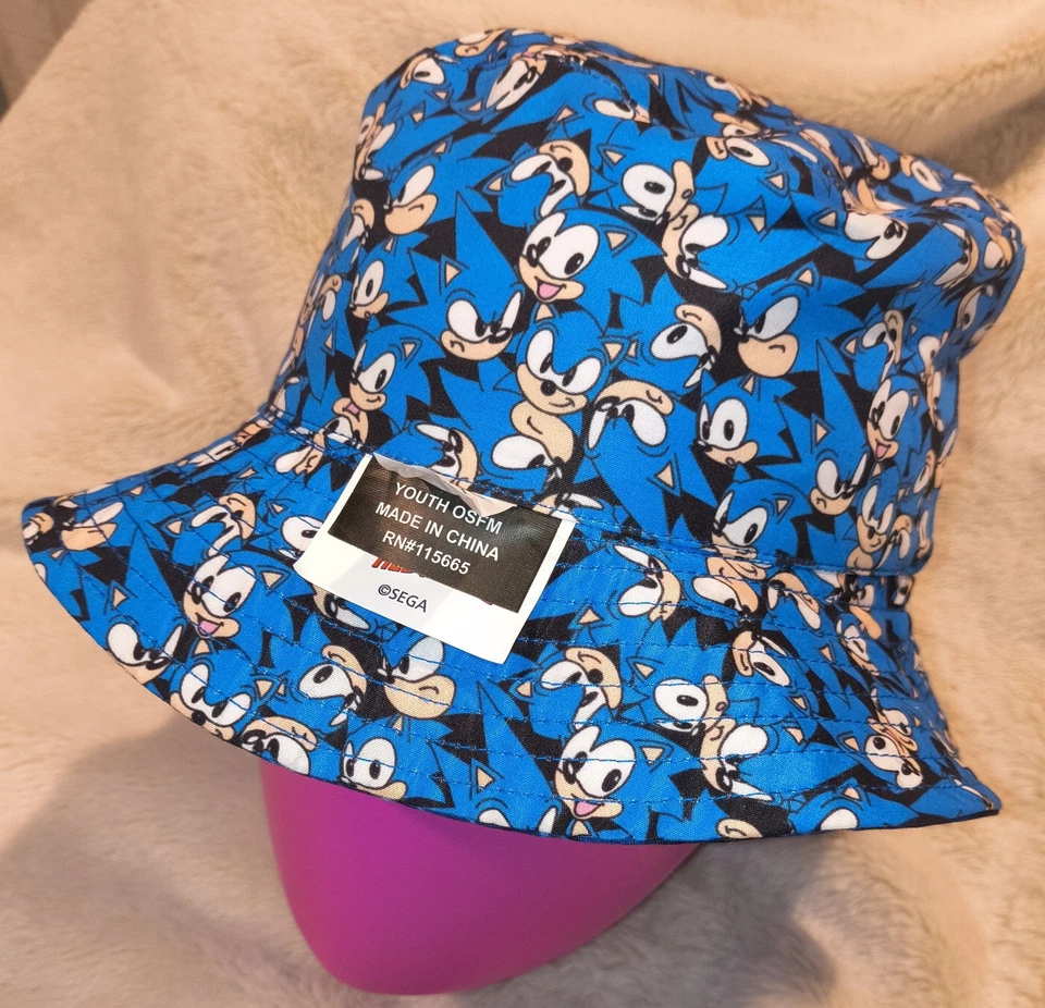 *Raro* NUEVO SIN ETIQUETAS O/S Juvenil-o-S/M Adulto SONIC The Hedgehog Azul Sombrero Cubo REVERSIBLE Foto 2 de 2