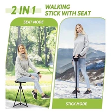 Walking Cane with Seat Sturdy Multifunctional Lightweight Crutch Chair (READ)