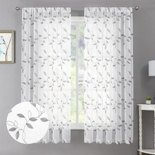 Tollpiz Grey Leaf Sheer Curtains 38"W x 54"L Pack of 2 ,