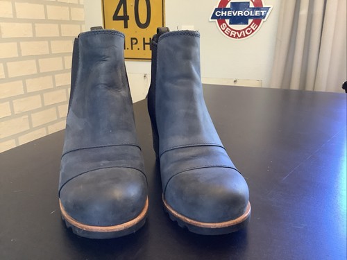 Sorel Lea Wedge Chelsea NL2704-464 Damen 7 blau/schwarz Leder Stiefeletten-EUC! - Bild 3 von 8