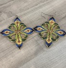 Vintage Cloisonne Enamel Ornate Christmas Ornaments Set Of 2 Blue Gold Green