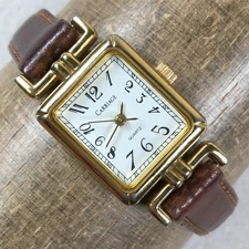 Carriage Women Dress Gold Tone Brown Leather Strap Quartz 19mm Watch 6 1/4"