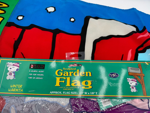 2 Vintage PEANUTS Flags Santa Snoopy Woodstock Christmas Yard Winter Flag Decor - Picture 2 of 9