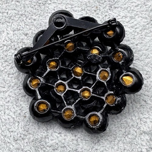 Vintage WEISS Black Rhinestone Brooch | Layered Jet Glass Statement Pin - Picture 6 of 7