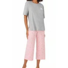 DKNY Lounge Pajama COZY Set Sleepwear Top with Printed Pants Size M Gray Blush