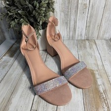 Madden NYC Womens Blush Pink Rhinestone Ankle Strap Block Heel Sandals Size 9
